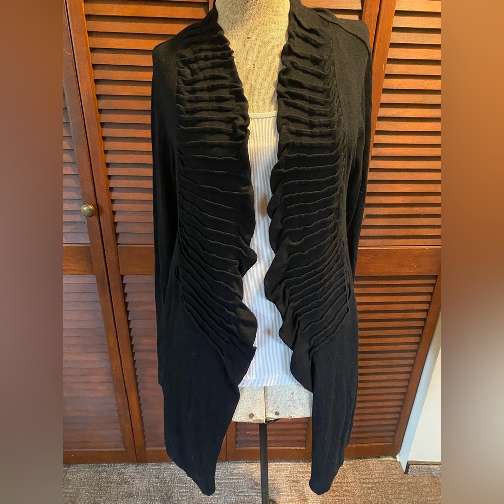 AVA Black Textured Ruffle Open Front Cardigan Size S Whimsy Goth Artsy